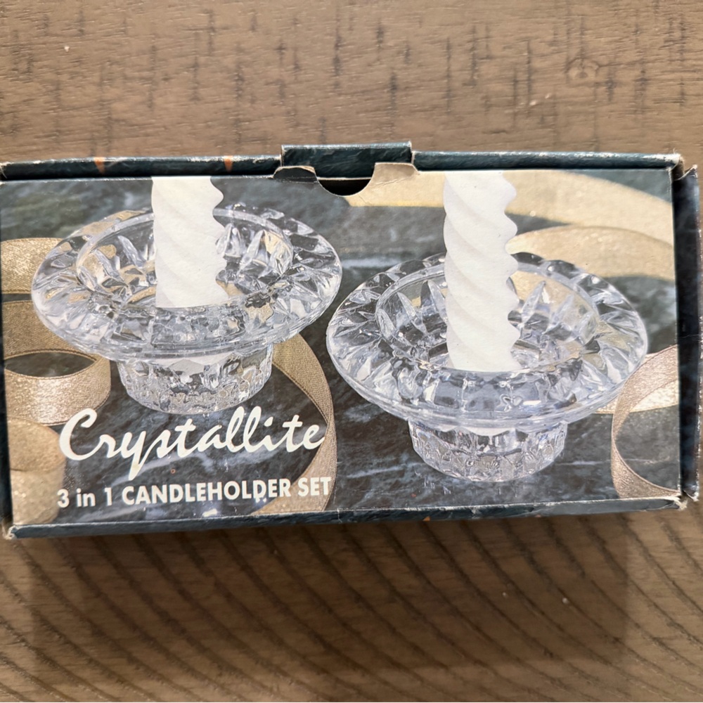 Clear Crystal Candle Holder Set